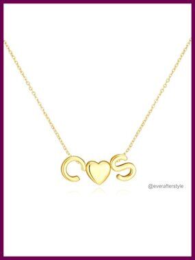 14k Gold Plated Layered Initial Heart Pendant Necklace Set Dainty Stack
